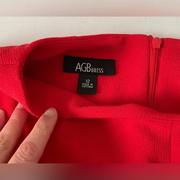 AGB Dress Midi Red 12 Large 3/4 Length Sleeves - Picture 3 of 11